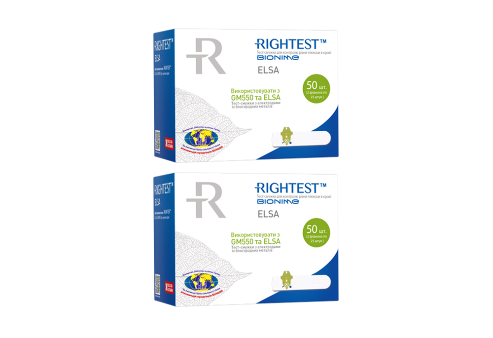 Тест-смужки Bionime Rightest для глюкометра Elsa та GМ 550, 100 штук