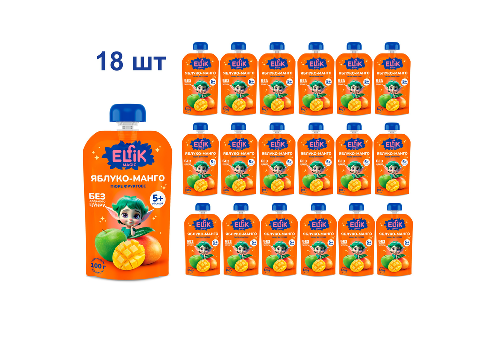 Пюре фруктове Elfik Magic яблуко-манго, 100 г (18 шт)