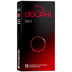 Презервативы Dolphi 3 in 1 Три в одном с точками и ребрами, 12 шт
