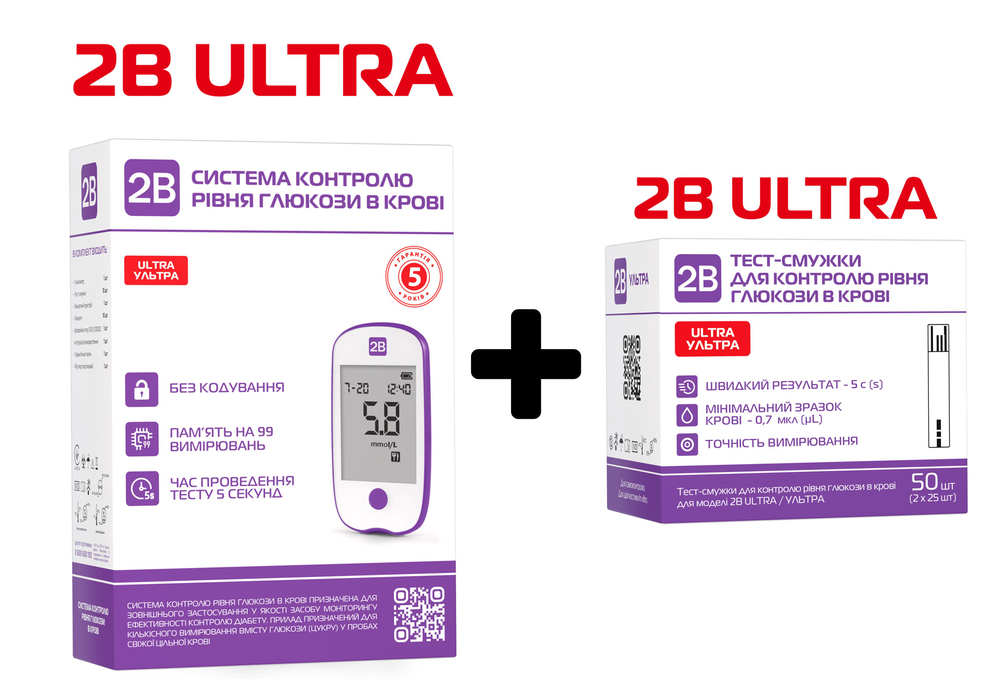 Набір Глюкометр 2B Ultra + Тест-смужки 2B Ultra, 50 штук
