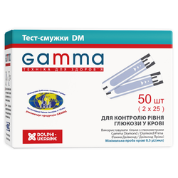 Тест-смужки Gamma DM для глюкометра Diamond та Prima, 50 штук (2х25) (пом'ята упаковка)