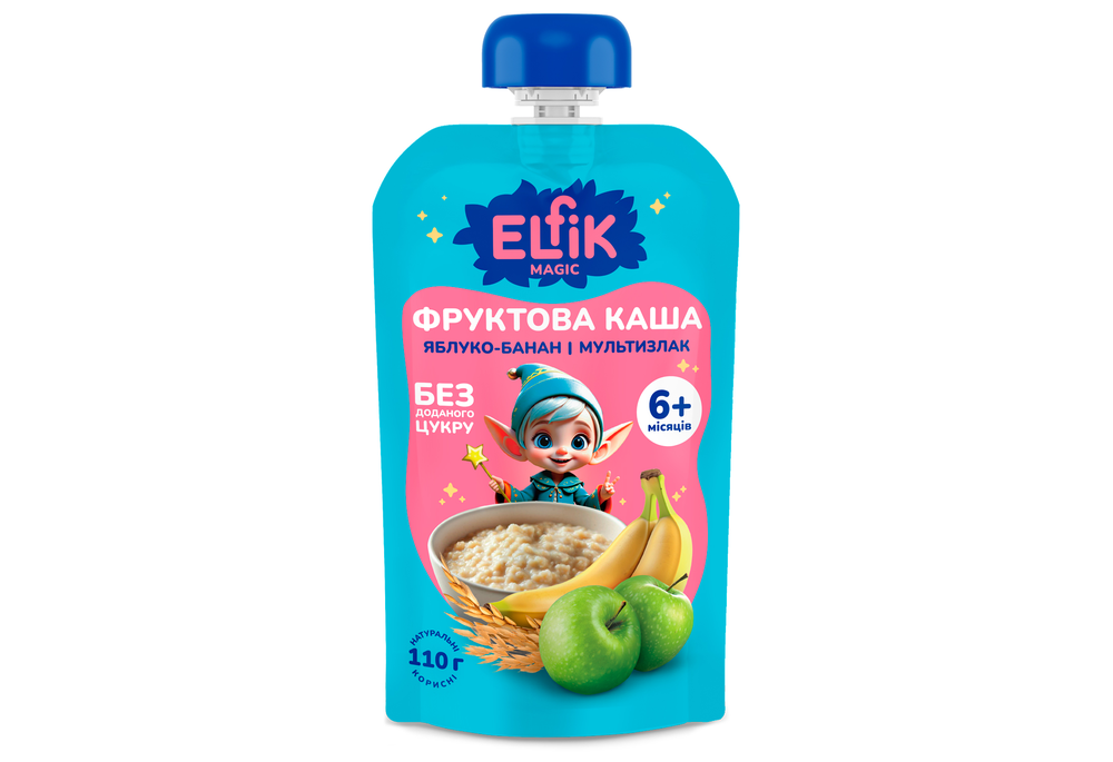 Каша фруктова Elfik Magic Яблуко-банан і Мультизлак, 110 г