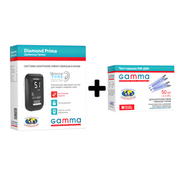 Набір Глюкометр GAMMA DIAMOND PRIMA + Тест-смужки Gamma DM для глюкометра Diamond та Prima, 50 штук