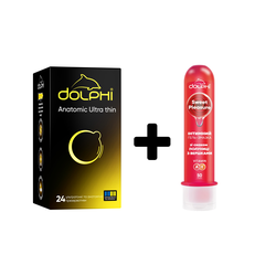 Набір Dolphi анатомічні надтонкі 24 шт + Гель з ароматом полуниці їстівний 50 мл
