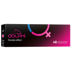 Презервативы Dolphi Double effect с ребрами и точками и двумя видами смазки: разогревающая и анестетик, 48 шт