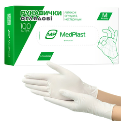 Рукавички оглядові MP MedPlast латексні з пудрою нестерильні розмір M, 100 шт