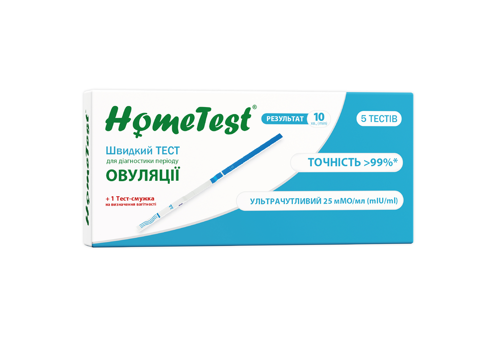 Набір тестів HomeTest для визначення овуляції (5 штук) і вагітності (1 штука)