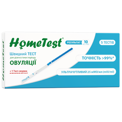 Набір тестів HomeTest для визначення овуляції (5 штук) і вагітності (1 штука), пом'ята упаковка