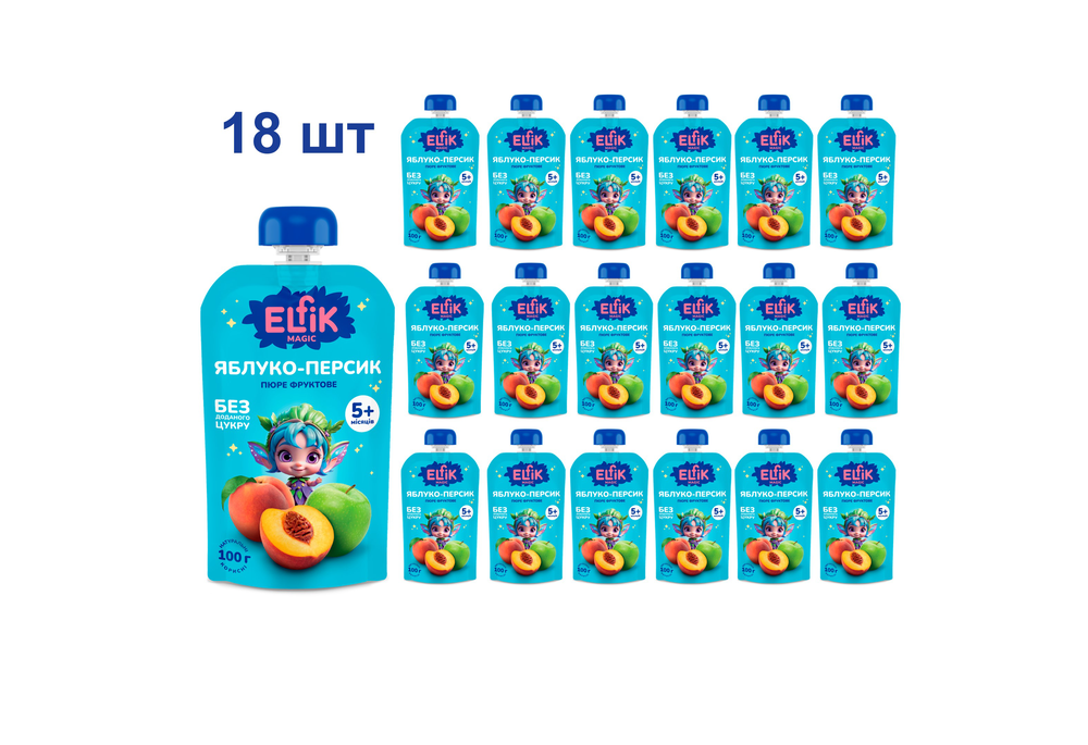 Пюре фруктове Elfik Magic яблуко-персик, 100 г (18 шт)