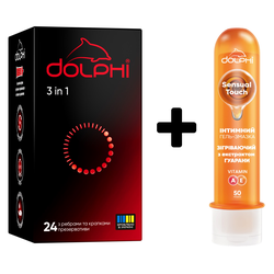 Набор Dolphi с точками и ребрами 24 шт + Гель чувствительный согревающий 50 мл