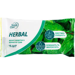 Серветки вологі Simply Care з ароматом трав, 15 шт