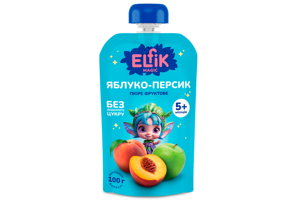 Пюре фруктове Elfik Magic  яблуко-персик, 100 г