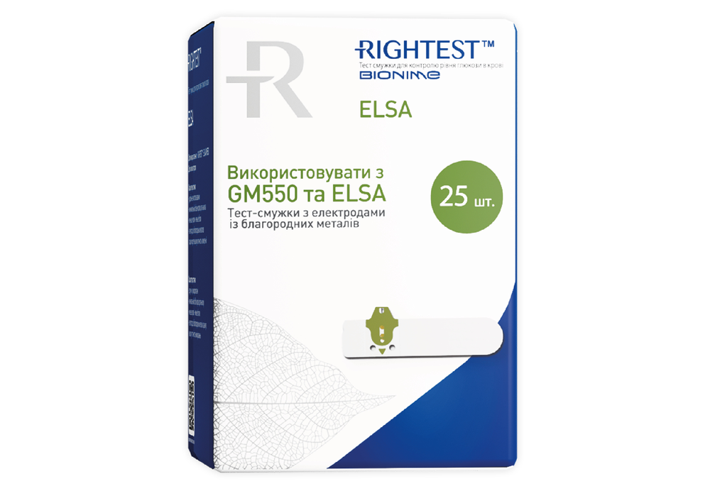 Тест-смужки Bionime Rightest для глюкометра Elsa та GМ 550, 25 штук