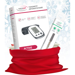 Новорічний набір з тонометром MedHit Active автоматичним і термометром медичним скляним без ртуті MedHit Safe