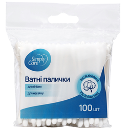 Ватні палички Simply Care пакет, 100 шт