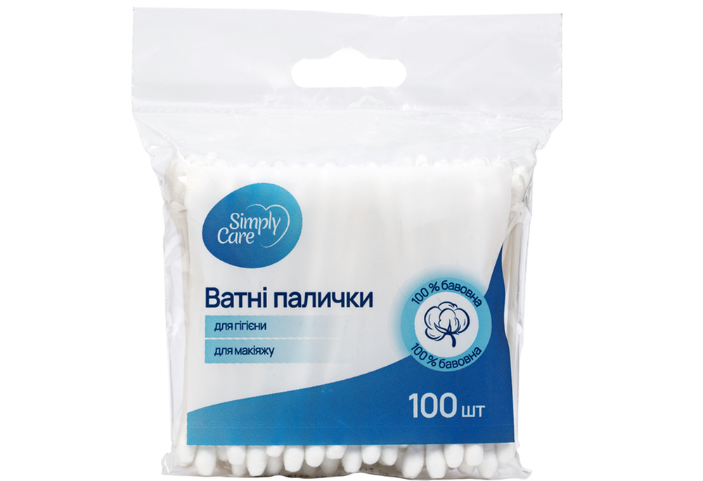 Ватні палички Simply Care пакет, 100 шт