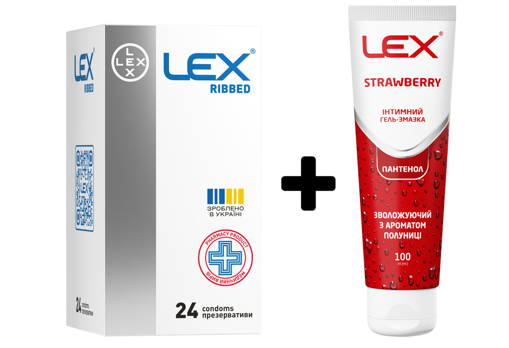 Набір LEX Ribbed з ребрами, 24 шт + Гель Lex Strawberry з ароматом полуниці та пантенолом, 100 мл
