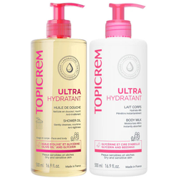 Набір Topicrem Ultra Hydratant (Зволожуюча емульсія для тіла 500 мл + Олійка для душу 500 мл)