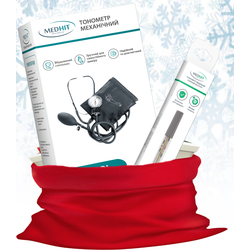 Новорічний набір з тонометром MedHit Control механічним і термометром медичним скляним без ртуті MedHit Safe