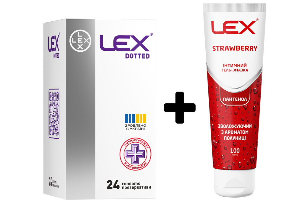 Набір Lex Dotted з крапками, 24 шт + Гель Lex Strawberry з ароматом полуниці та пантенолом, 100 мл