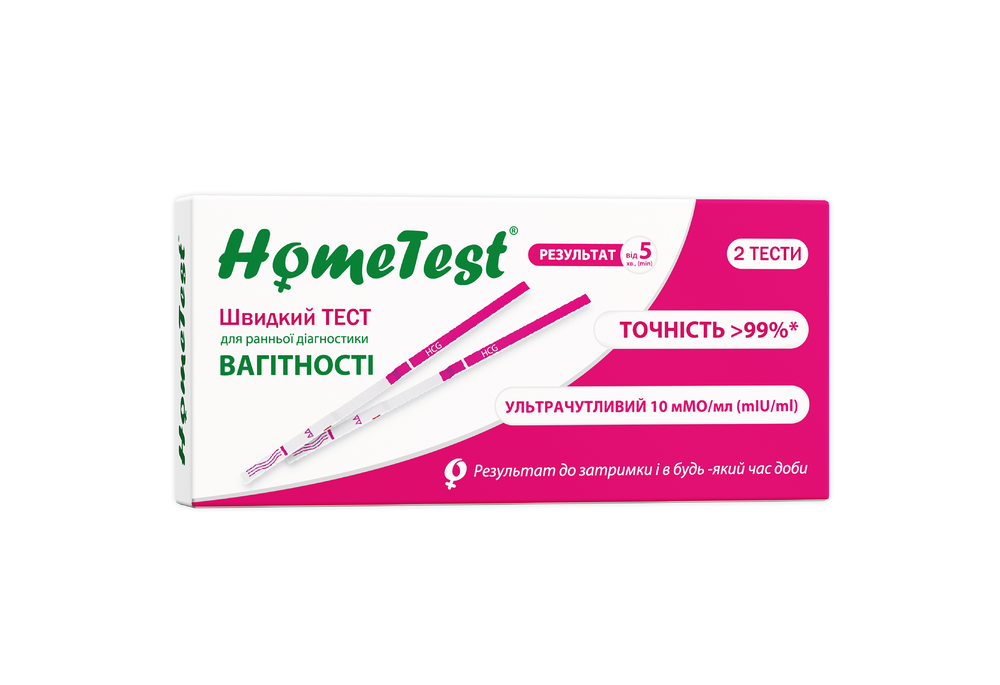 Тест-полоска HomeTest для определения беременности, 2 шт