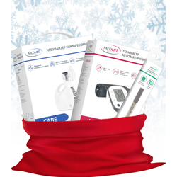 Новорічний набір з тонометром MedHit Active автоматичним, термометром медичним скляним без ртуті MedHit Safe і небулайзером компресорним MedHit Care
