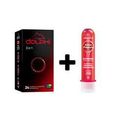 Набір Dolphi з крапками та ребрами 24 шт + Гель з ароматом полуниці їстівний 50 мл