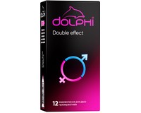 Презервативы Dolphi Double effect с ребрами и точками и двумя видами смазки: разогревающая и анестетик, 12 шт (помятая упаковка)