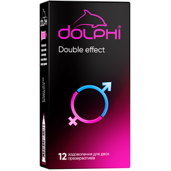 Dolphi Double effect з ребрами і точками та двома видами змазки: розігріваюча та анестетик, 12 шт (пом'ята упаковка)