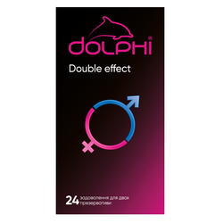 Презервативы Dolphi Double effect с ребрами и точками и двумя видами смазки: разогревающая и анестетик, 24 шт