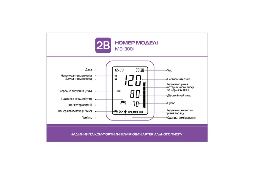 Тонометр 2B МВ-300I автоматический (помятая упаковка)